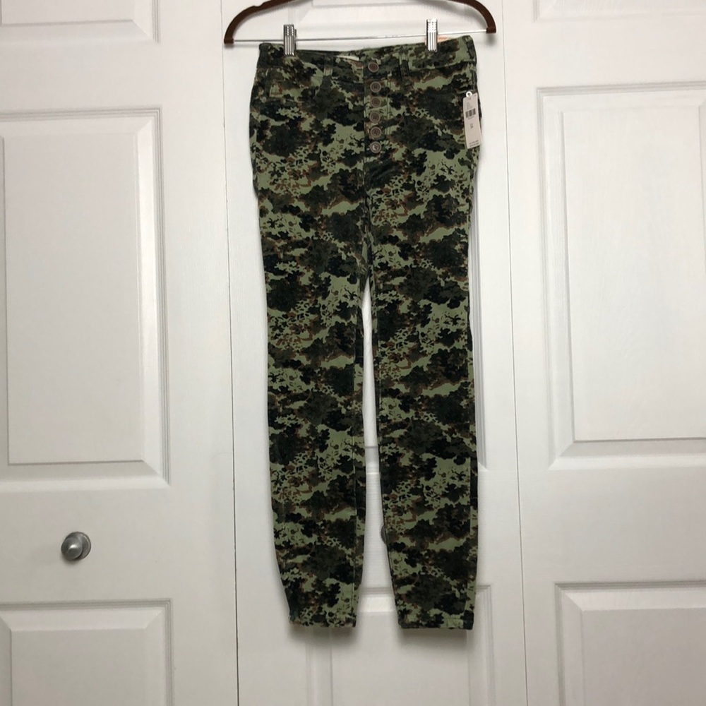❤️ 26 ❤️ NWT Anthro Pants Skinny Corduroy Green Camo Button Fly High Rise
